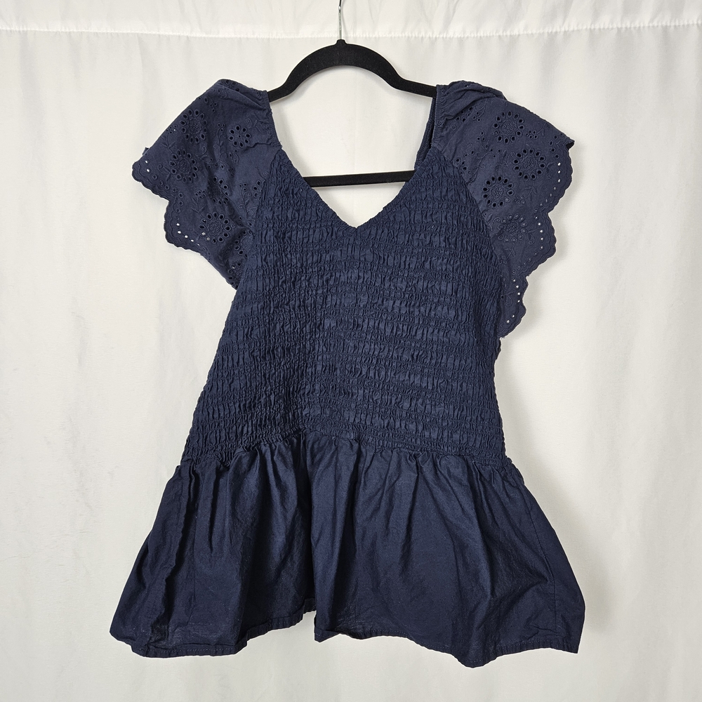 Time and Tru Navy Eyelet Ruffle Blouse Size XL